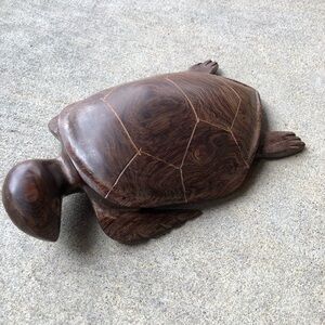 Handcrafted Wooden Turtle Sculpture.